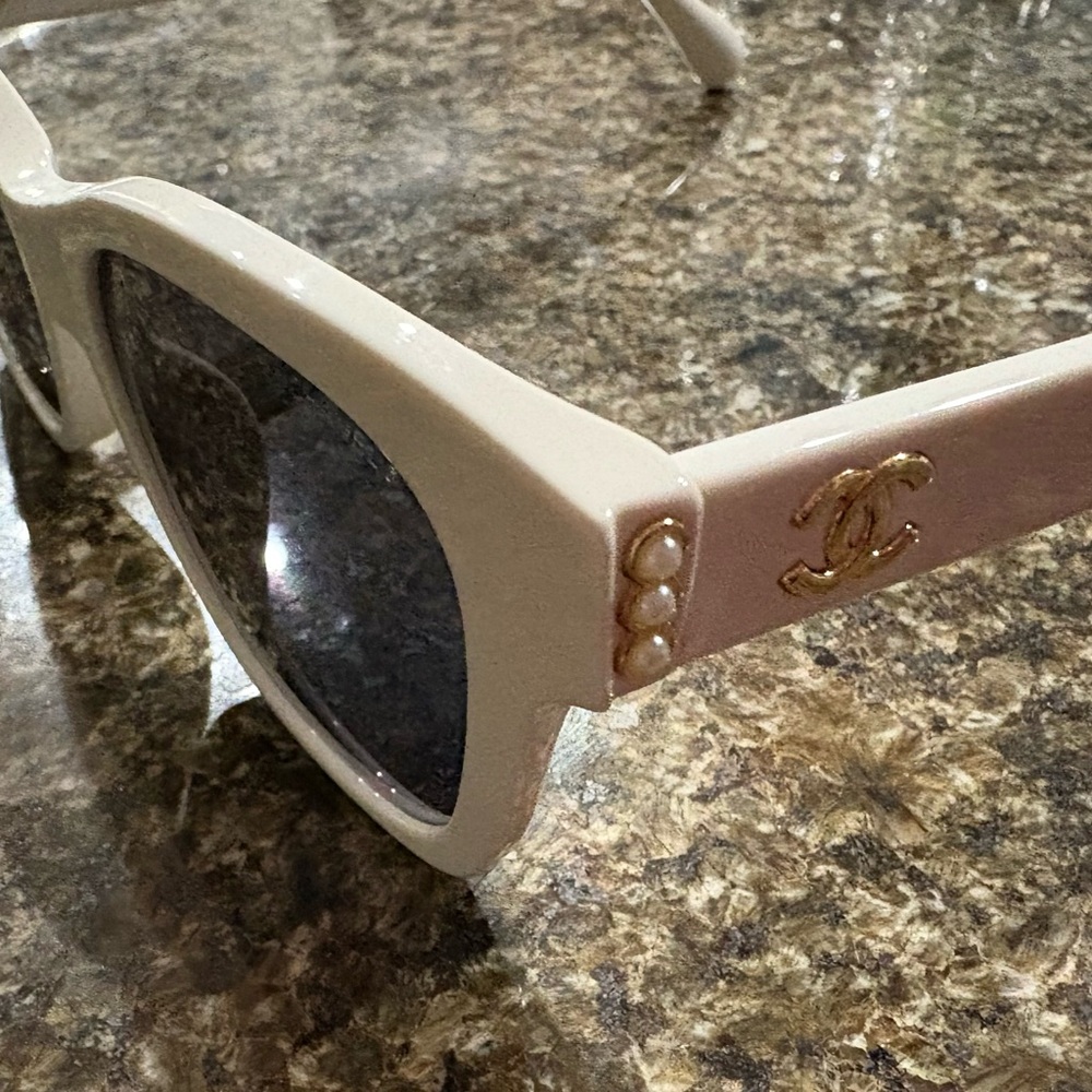 Chanel Square White/Gold Pearl Sunglasses
